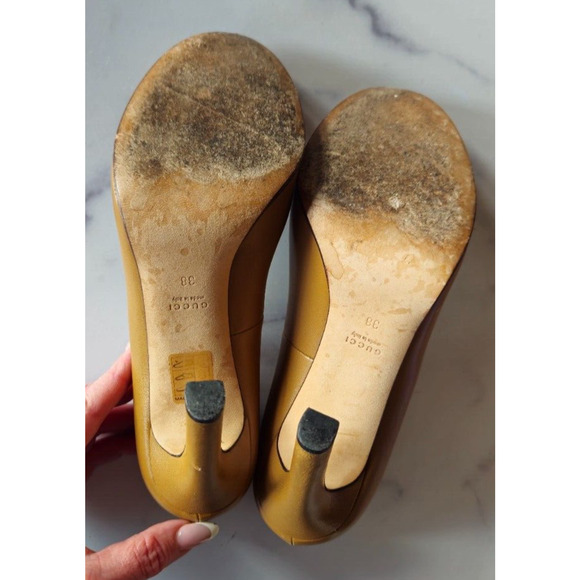 Gucci Womens Pumps 38 US 8 Tan Leather Interlocking G High Heels Slip On Shoes - Picture 13 of 16
